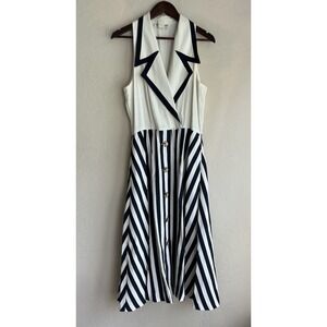 Vintage Nicole Studio Maxi Sailor Dress 12 Nautical Striped Coastal Old Money